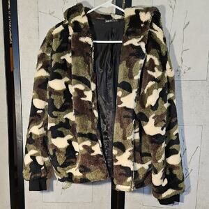 Shein Faux Fur Jacket with Camouflage Design